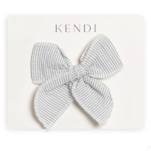 Baby Seersucker Bow Clip - Mist | 95% Organic Cotton