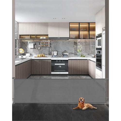 Veraste Retractable Baby Gate,Mesh Baby Extra Wide Gate,Extra Long Dog Gate,33" Tall,Large Extends up to 165" Wide,Child Safety Extra Large Gate for Doorways, Stairs, Indoor/Outdoor(Grey,33"x165")