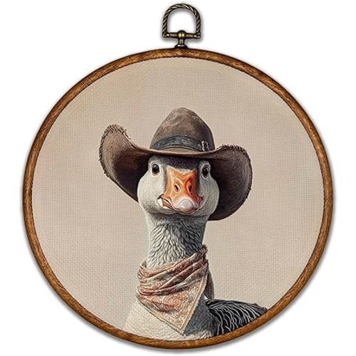 BCUANGD Western Trendy Round Wall Art Decor - Retro Goose Neutral Wall Art Canvas Frame Artwork Prints, Rustic Vintage Country Round Wall Hanging Decorations for Home Farmhouse Bedroom, 10"x10"