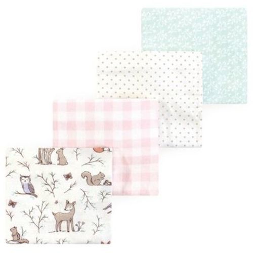 Luvable Friends Hudson Baby Flannel Receiving Blankets 4pk, Pink Woodland