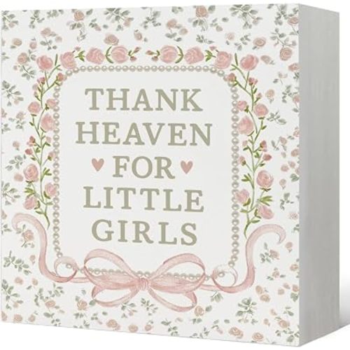 Baby Girls Nursery Wooden Sign,Thank Heaven for Little Girls Decor