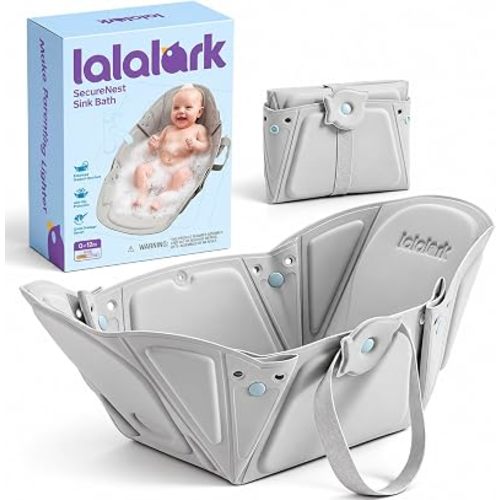 lalalark Foldable Baby Sink Bath, Infant Sink Bather with Non-Slip Support, 4-Hole Water Level Control, Slim Fold Design, Portable & Easy to Store Baby Bath Support for Newborns and Infants 0–6 Months