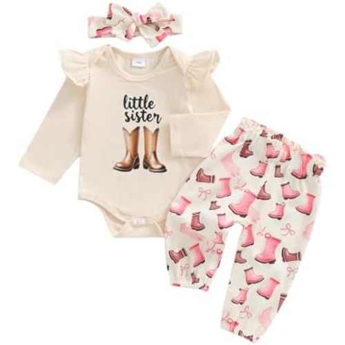 3-6 months - Clothes For Girls Baby Western Romper Tops Bow Pants Infant Girl Fall Winter Outfits Cute Headband Set