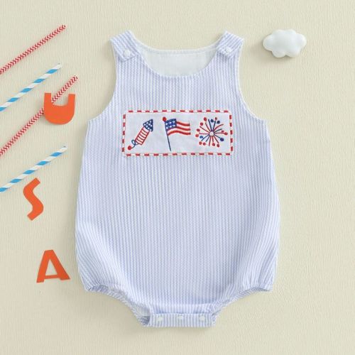 My First 4th Of July Baby Boy Casual Romper Loose Fit Letter American Flag Embroidery Plai… in 2026 | Baby girl outfits summer, Baby boy clothes summer, Summer baby clothes