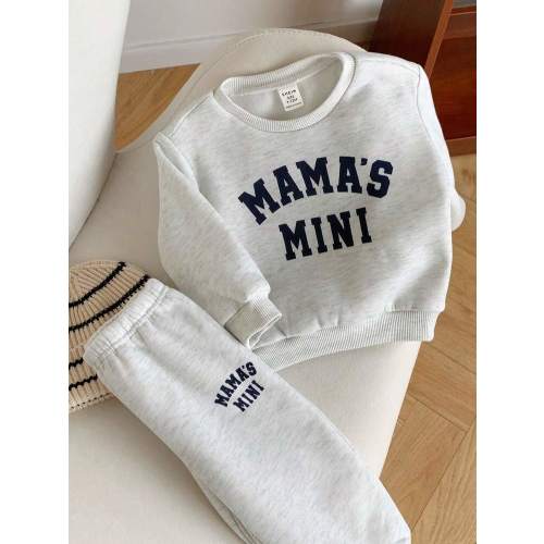 2pcs/Set Baby Boy/Girl Cute Letter Print Long Sleeve Sweatshirt And Elastic Waist Pants Set, Unisex Baby Clothes, Baby Winter Clothes