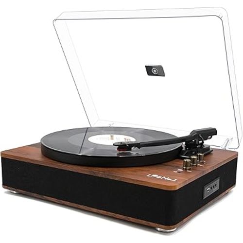LP&NO.1 Record Player Bluetooth Turntable with Built-in Speakers and USB Play&Recording Belt-Driven Vintage Vinyl Player with Pitch Control 3 Speed for Entertainment and Home Decoration（Mahogany Wood）