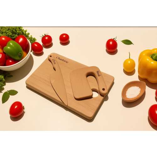 Personalized Montessori Wooden Knife and Cutting Board Set – Safe Kitchen Helper for Kids