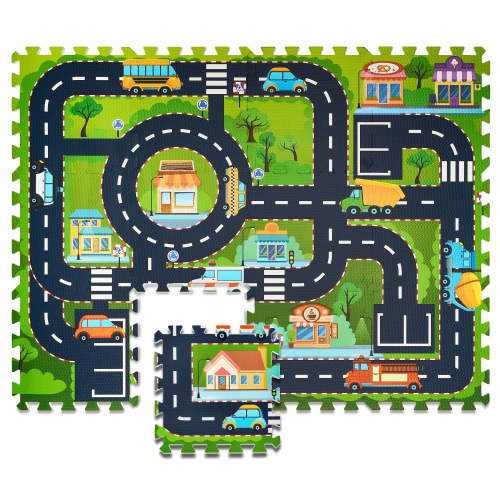 Sorbus Foam Playmat for Kids - Traffic Play Mat for Babies - Interlocking Floor Mats City Road Design - Track Play Rug for Children - Educational Playmat Rug Squares for Toy Cars & Trucks (12 Tiles)