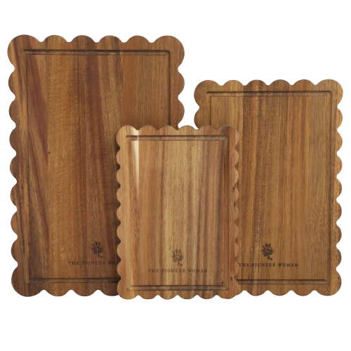 The Pioneer Woman 3-Piece Acacia Wood Scalloped Cutting Boards for Kitchen Prep