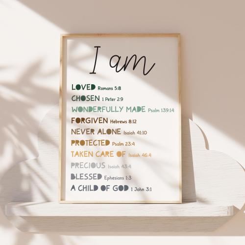 Christian Affirmation Print, Christian Wall Art, Boys Nursery Print, Boys Bedroom Decor, Bible Verse Print, Child of God, Christian Print