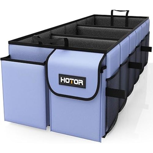 HOTOR Trunk Organizer - Car Organizer, Foldable Trunk organizer for SUVs & Sedans, Sturdy Car Organization for Car Accessories, Tools, Sundries, Blue, 3 Compartments, 31.9"×12.6"×10.6"