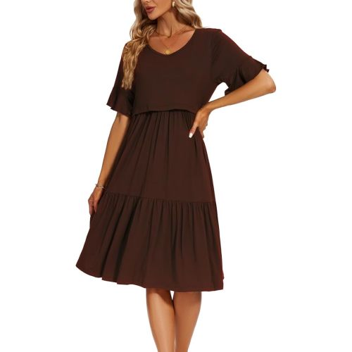 Smallshow Women's Ruffle Maternity Nursing Dress