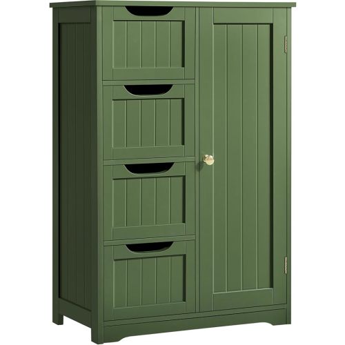 Yaheetech Wooden Floor Cabinet, Side Storage Organizer Cabinet with 4 Drawers and 1 Cupboard, Green