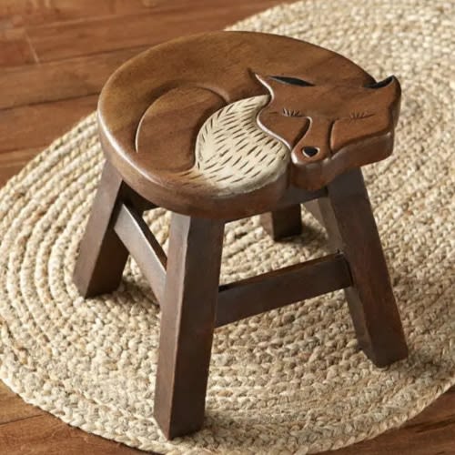 Carved Wood Fox Stool