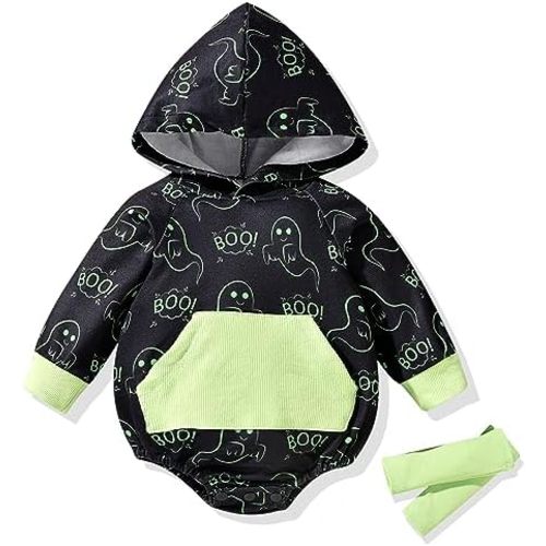 Unutiylo Baby Halloween Outfits Newborn Hooded Romper Baby Sweatshirt Long Sleeve Fall Winter Outfit With Matching Socks