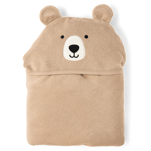 Baby Boys Embroidered Bear Hooded Towel - Tan