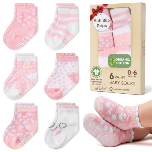 GOTS Organic Cotton Blend 6 Pairs Baby Girl Socks 0-6 M Newborn Baby Socks | Oeko-Tex Certified, Baby Socks, 6 Pairs, Newborn Girl Socks, Sock Shoes For Baby Girl, Pink, For Baby Girls, 0-6 Months,