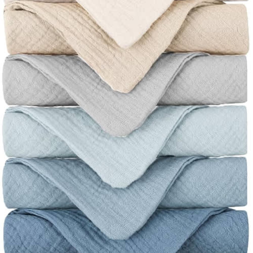 Konssy Baby Muslin Washcloths 7-Pack, 100% Cotton Baby Bath Washcloths, Soft & Absorbent Wash Cloths and Burp Cloths for Newborn Kids Girls & Boys, 11x11 inches