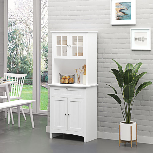 Red Barrel Studio® Boaz 64.5" Kitchen Pantry,Elegant Buffet with Hutch, Kitchen Pantry Storage Cabinet with Framed Glass Door Drawer and Microwave Space & Reviews | Wayfair