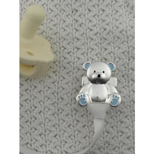 Teddy Bear Silver Pacifier Clip - Brown, Blue, Pink - Bestselling Baby Charm Binky Holder
