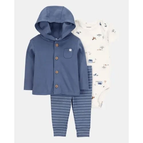 Baby Barn Print 3-Piece Cardigan Set - Navy/White | Carter's