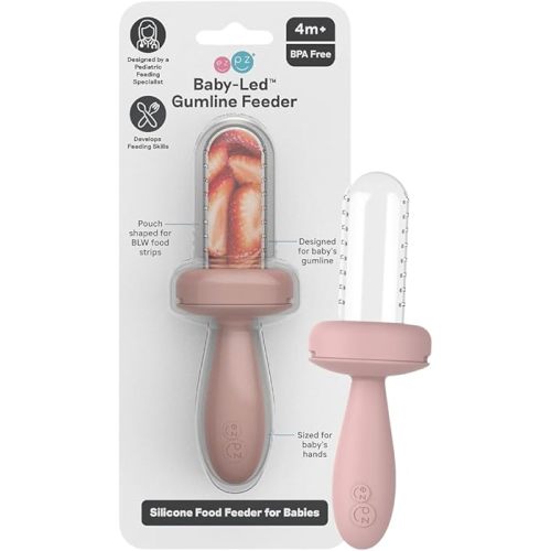 ezpz Baby-Led Gumline Feeder (Blush) - Silicone Fruit Feeder for Infants 4 Months + - Baby Feeding Essentials - BLW Tools - Works Best with Compatible Ice Tray (Sold Separately)