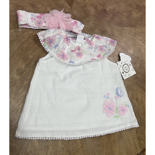 NWT baby girls 9 mo Little Me Butterfly Dreams White Pink Dress & Headband