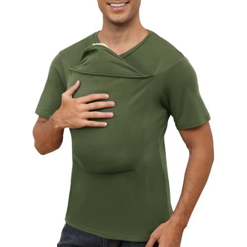 ThusFar Mens Baby Carrier Shirt Dad Shirt for Men Short Sleeve Baby Wearing T-Shirt V Neck Pocket Tee Shirts