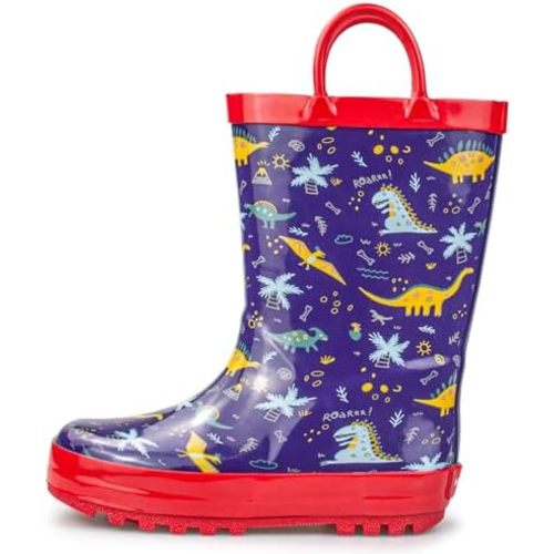 Hbxooxts Kids Rain Boots - Toddler Waterproof Rubber Kids Rain Boots for Girls and Boys with Fun Patterns and Easy-On Handles