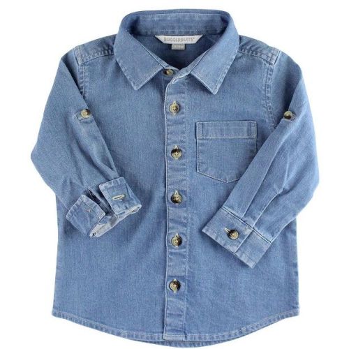 RuggedButts Baby Boys Long Sleeve Button Down Shirt - Light Wash Denim, 12-18m