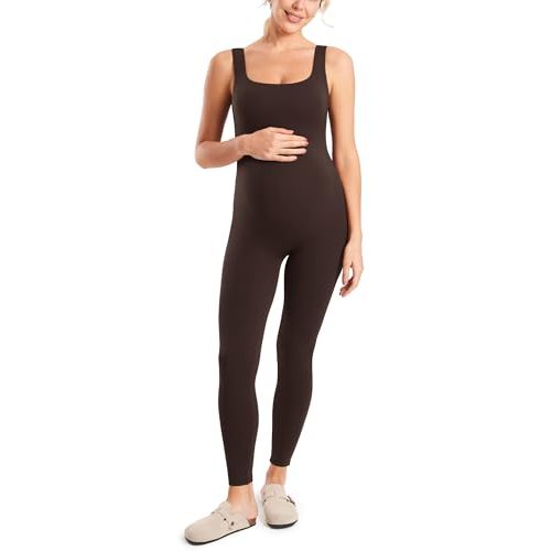 MOMANDA Maternity Jumpsuit Leggings 25" | Natrelax collection, Square neck pregnancy bodysuit, Women's workout romper, Non padded, 25" inseam