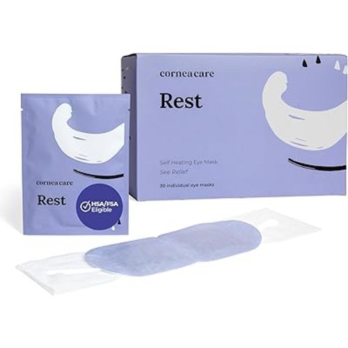 CorneaCare Rest: Self Heating Warm Compress for Dry Eyes | Heated Eye Mask for Fast Relief | Steam Mask for Stye Care | No Microwave or Washcloth Needed | Travel Ready Warm Compress | 30 Count