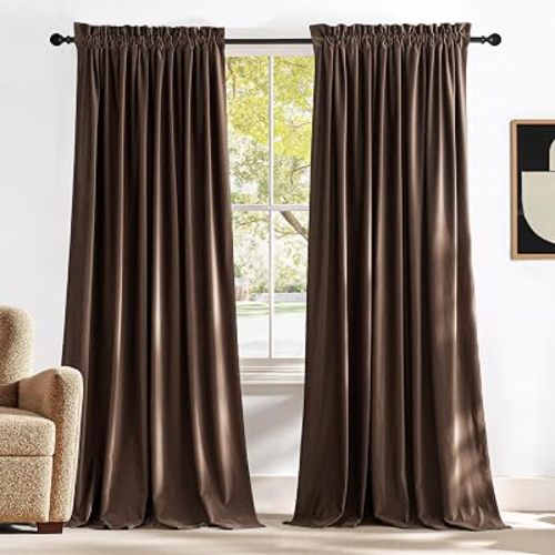 NICETOWN Brown Velvet Blackout Curtains 96 inches Long Set of 2