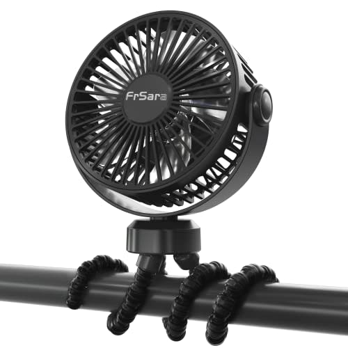 FrSara Portable Stroller Fan, Clip On Baby Fan, 3-Speed Safe & Quiet, 4000mAh, Suitable for Stroller, Car Seat, Desks and Travel, Black