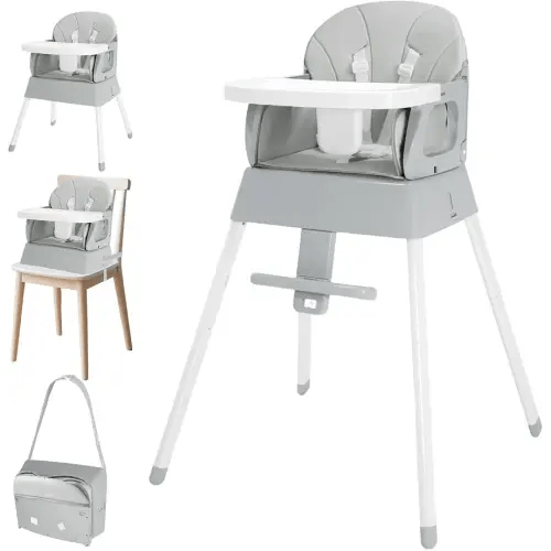 BOSEDSANG 4-in-1 Baby High Chair, Convertible Highchair for Babies and Toddlers, Portable High Chair with Foldable Design, Booster Seat for Kitchen, Dining & Outdoor Use, Easy to Clean & Storage(Grey)