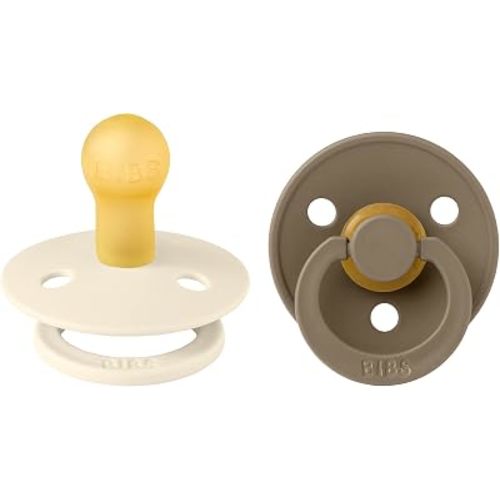 BIBS Pacifiers | Natural Rubber Baby Pacifier | Set of 2 BPA-Free Soothers | Made in Denmark | Dark Oak/Ivory | Size 0-6 Months
