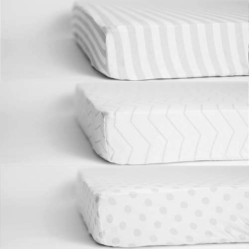 NODNAL CO. Infant Crib Fitted Sheet Set, 100% OEKO-TEX Cotton, Gray and White, 3 Pieces, Gender Neutral