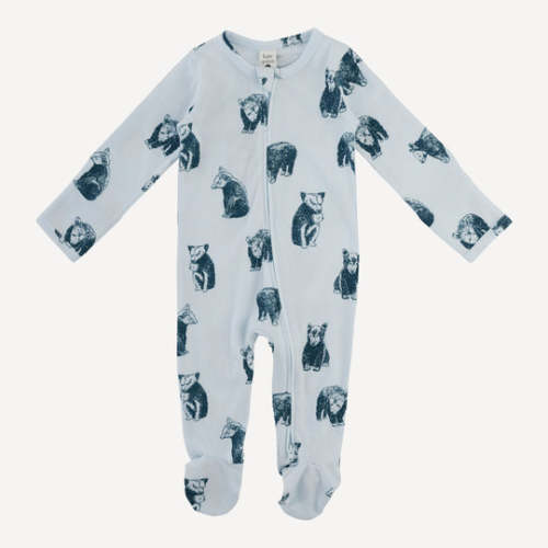 long sleeve two way zipper footie | blue bear cubs | organic cotton je – kate quinn