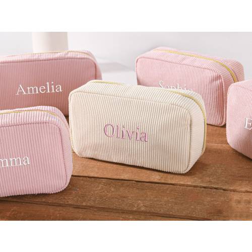 Embroidered Corduroy Makeup Bag,Personalized Embroidered Cosmetic Bag,Monogram Toiletry Makeup Bag,Bridesmaid Gifts,Bachelorette Party Gifts