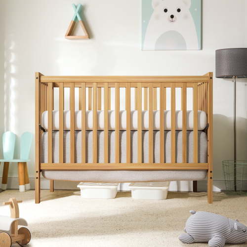 CASEMIOL 5-In-1 Convertible Crib, New Zealand Pinewood Baby Bed,Baby Crib With 3 Height Adjustment, Non-Toxic Finish, Easy to Assemble, Nature