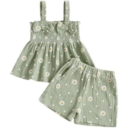Toddler Baby Girl Clothes Summer Outfits Daisy Print Sleeveless Shirt Tops Cute Shorts Set 12 18 24 Months 2T 3T