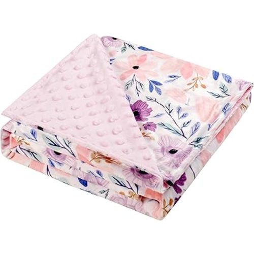 Baby Bedding Flannel Mink Blanket Unisex Baby Plush Blanket with Dotted Backing (Purple and Pink)