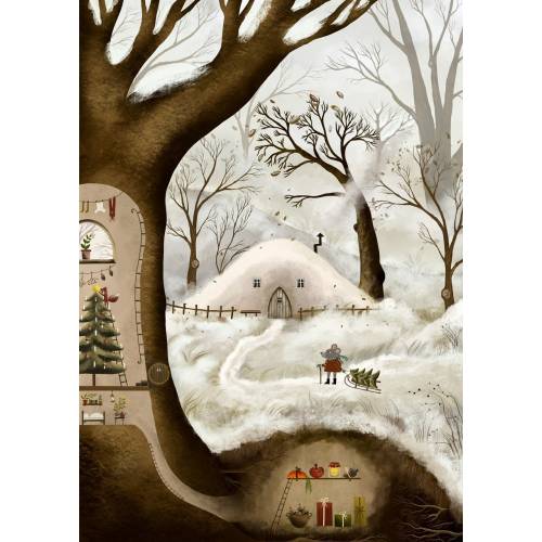 Taking my Christmas tree home  / fine art print/ illustration