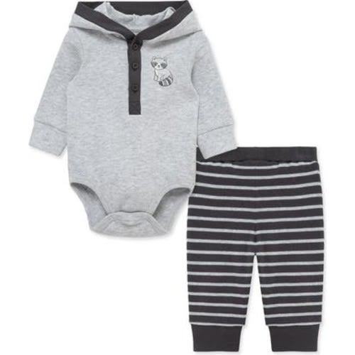 Raccoon Hooded Cotton Bodysuit & Pants Set, 6M
