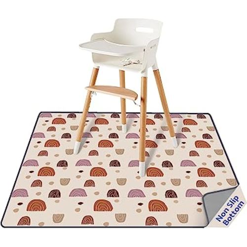 Blissful Diary Baby Splat Mat for Under High Chair, 51 x 51 Inch Boho Splash, Waterproof and Washable Spill Mat, Anti-Slip Floor Protector