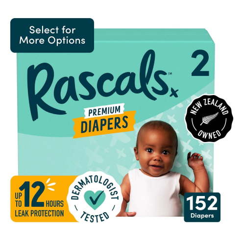 Rascals Premium Absorbent Baby Diapers, Size 2, Carton, 152 Count - Walmart.ca