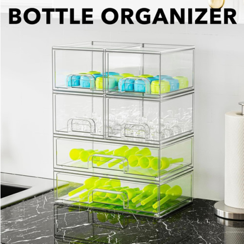 SpaceAid Bottle Storage Organizer Baby - Acrylic Bottles Station Organizer Container, Stackable Clear Drawers for Countertop, Vanity, Bathroom, Cabinet, Pantry Organization, 6 Pack, 4S2L, 15.6"H