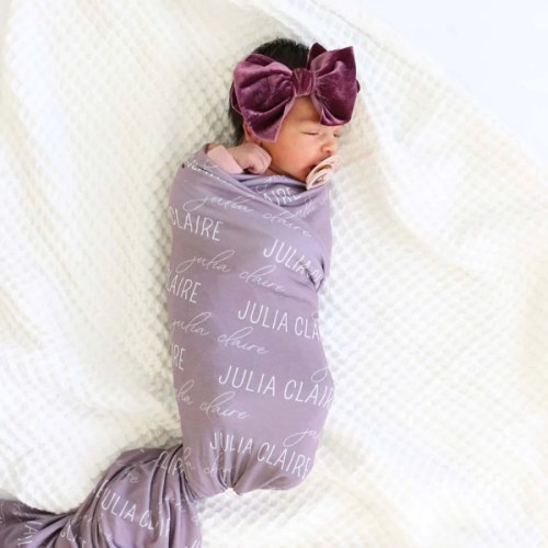 Personalized Dusty Purple Baby Name Swaddle Blanket