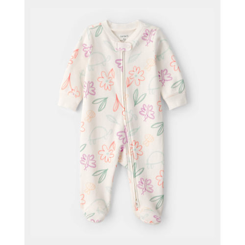 Baby Girl Spring Floral 2-Way Zip 100% Cotton Sleep & Play Pajama - Ivory - Carter's | Carter's