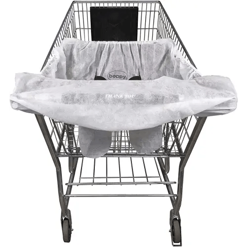 Boppy Disposable Shopping Cart Cover, Pack of 5 Single-use Covers in Resealable Pouch for On-The-Go Backup, Easy-on Design for Shopping Carts and Playground Swings, 6-48 Months